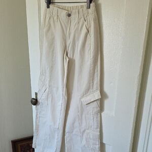 Cream Cargo Pants with Side Pockets
